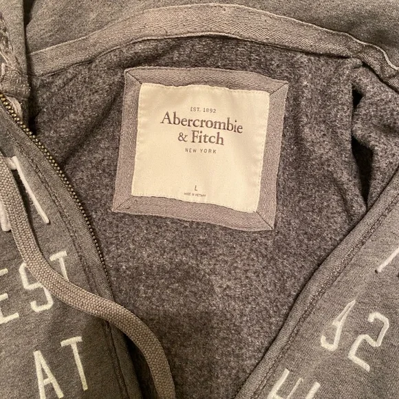 Abercrombie & Fitch Heather Grey Long Sleeve Drawstring Hoodie, Kangaroo Pocket - Picture 3 of 5